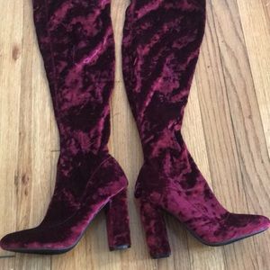 Maroon Suede Over the Knee High Booties